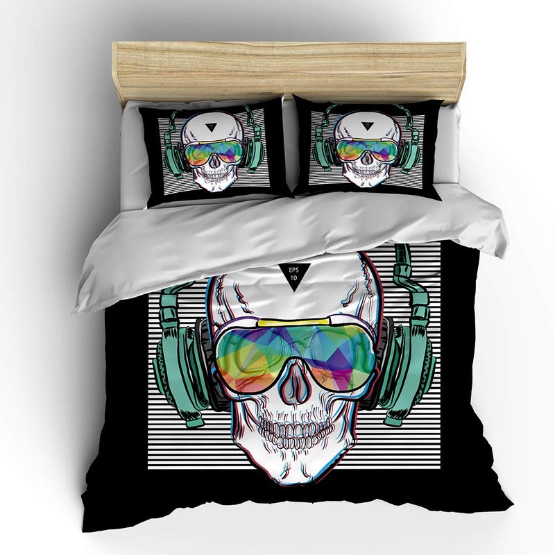 SHOMPE Music Skull Comforter Sets Twin Size Boys Girls Punk Rocker Skeleton Printed Soft Warm Bedding for All Season - Image 2